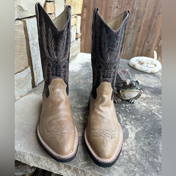Mens Cowboy Western boots in tan & brown leather NWB Sz-28 (US 9.5) locBB - Picture 4 of 11